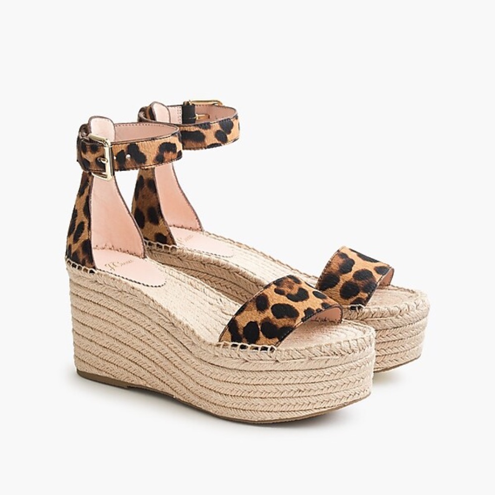JCREW platform espadrilles leopard calf hair NWOT